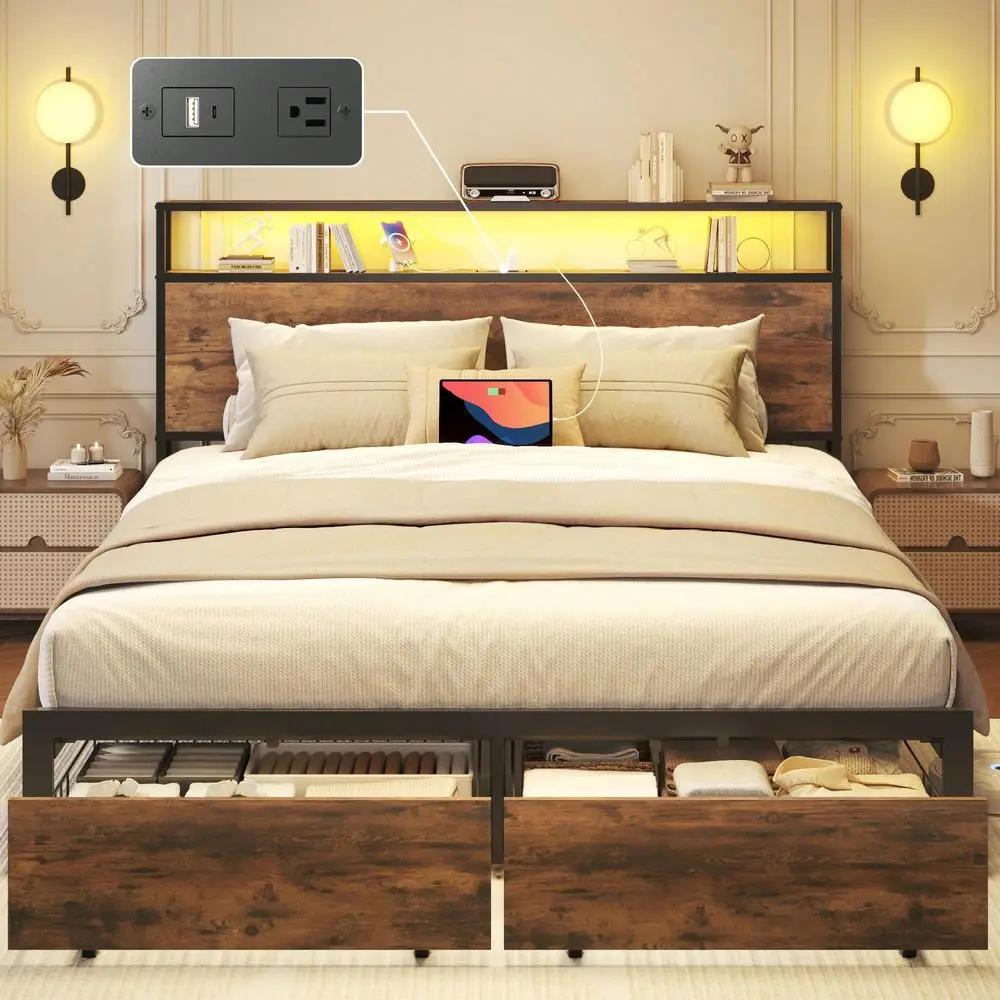 Full Bed Frame With Storage, 2Tier Storage Headboard BuiltIn Drawers, Metal Platform Bed With USB Charging Station LED Lights, N
Full Bed Frame With Storage, 2Tier Storage Headboard BuiltIn Drawers, Metal Platform Bed With USB Charging Station LED Lights, N