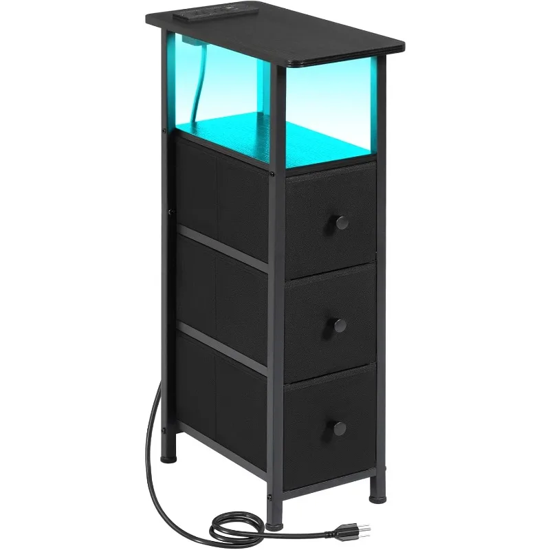 Narrow End Table Living Room with Charging Station, Skinny Side Table with Fabric Drawers, Slim LED Nightstand for Bedroom
Narrow End Table Living Room with Charging Station, Skinny Side Table with Fabric Drawers, Slim LED Nightstand for Bedroom
