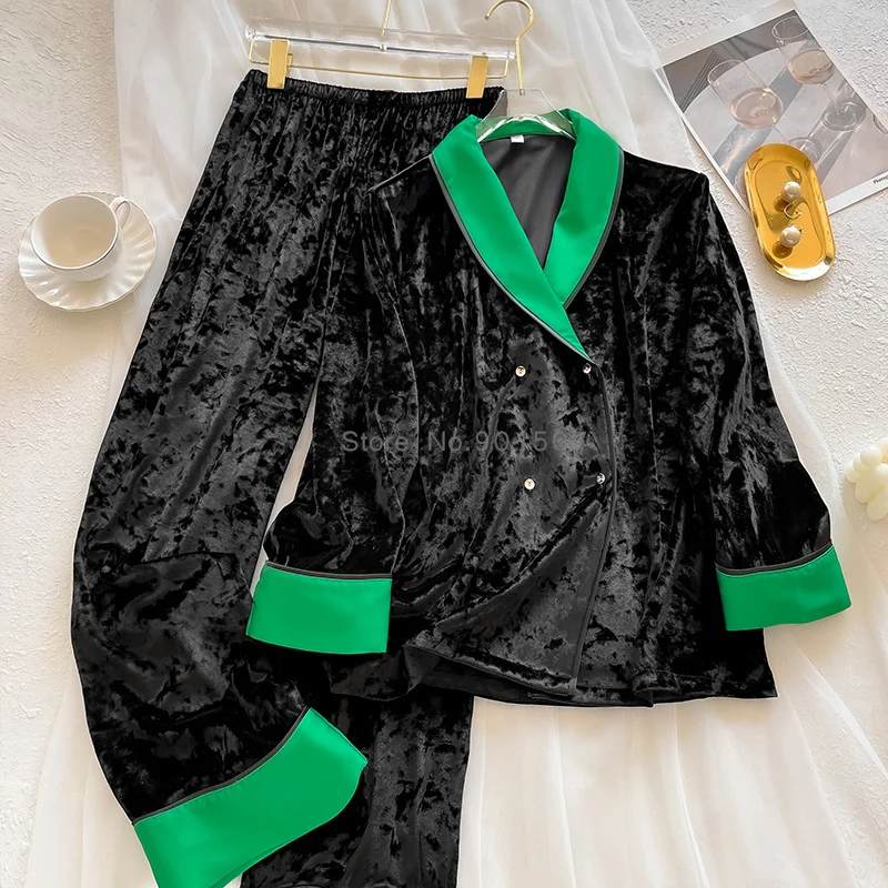 Черный велюровый домашний костюм, новинка осенне-зимняя Пижама, женская элегантная модель, 2 предмета, домашняя одежда с длинным рукавом, свободная Пижама
Черный велюровый домашний костюм, новинка осенне-зимняя Пижама, женская элегантная модель, 2 предмета, домашняя одежда с длинным рукавом, свободная Пижама