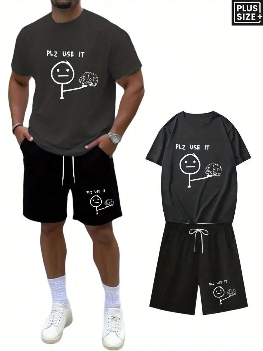Plus Size Mens Cotton Short Sleeve T-Shirt And Drawstring Shorts Set With Brain Graphic Print Casual Outfit
Plus Size Mens Cotton Short Sleeve T-Shirt And Drawstring Shorts Set With Brain Graphic Print Casual Outfit
