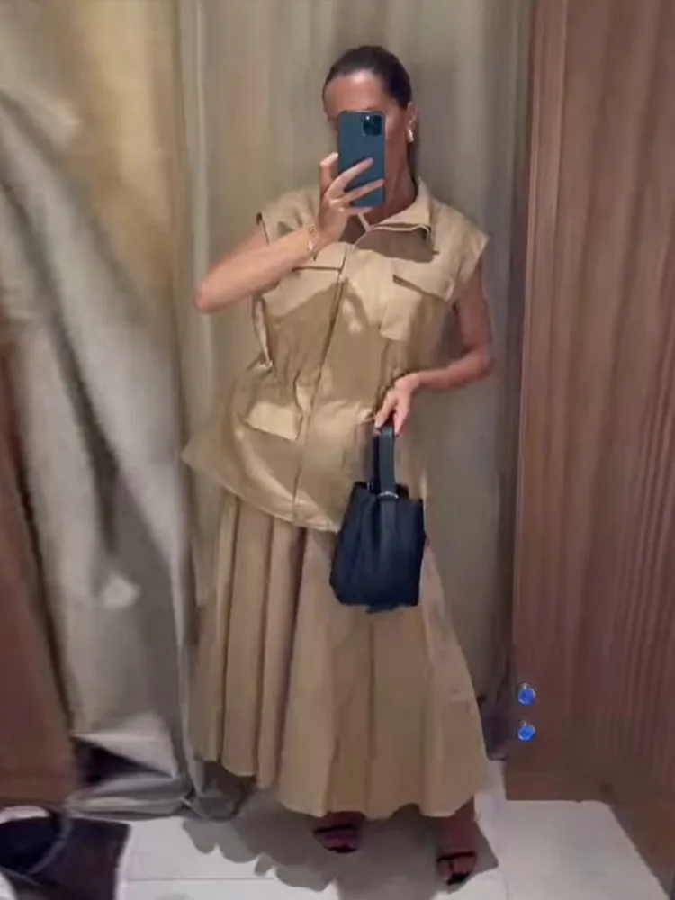 Elegant Waistcoat Long Skirt Sets Women Lapel Sleeveless Pockets Pleated Tops Pleated A-line Skirts 2025 Summer Lady Chic Suit
Elegant Waistcoat Long Skirt Sets Women Lapel Sleeveless Pockets Pleated Tops Pleated A-line Skirts 2025 Summer Lady Chic Suit