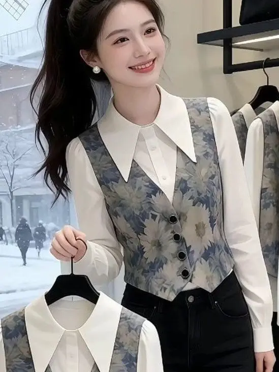 Casual Style White Long Sleeve Shirt Women's Spring 2026 New Fashion Versatile Top Fake Two-Piece Loose Fit Button down
Casual Style White Long Sleeve Shirt Women's Spring 2026 New Fashion Versatile Top Fake Two-Piece Loose Fit Button down