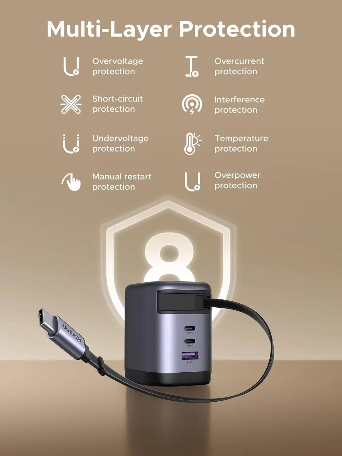 UGREEN Nexode 100W GaN USB C Retractable Charger with Built-in Cable, 3-Port Fast Charging Wall Adapter for Laptop
UGREEN Nexode 100W GaN USB C Retractable Charger with Built-in Cable, 3-Port Fast Charging Wall Adapter for Laptop