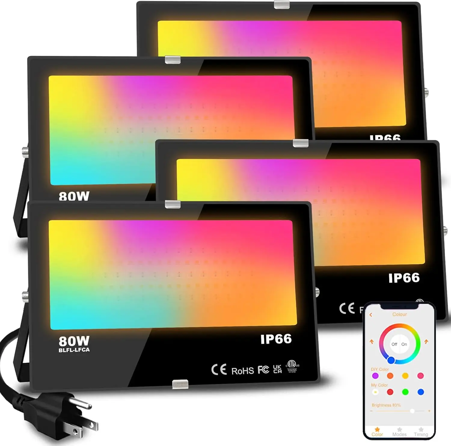4 Pack Outdoor Smart RGB Flood Lights 8000LM 2700K Warm White Color Changing APP Control Timing DIY Scenes IP66 Waterproof US Pl
4 Pack Outdoor Smart RGB Flood Lights 8000LM 2700K Warm White Color Changing APP Control Timing DIY Scenes IP66 Waterproof US Pl
