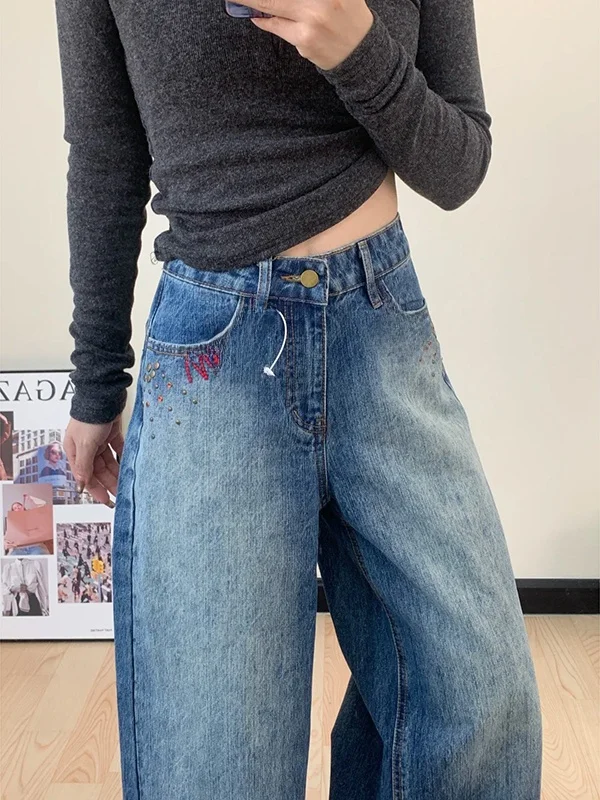 Ретро-джинсы с вышивкой в американском стиле, широкие, свободного кроя, женские, осенне-зимние, прямые брюки, размер L
Ретро-джинсы с вышивкой в американском стиле, широкие, свободного кроя, женские, осенне-зимние, прямые брюки, размер L