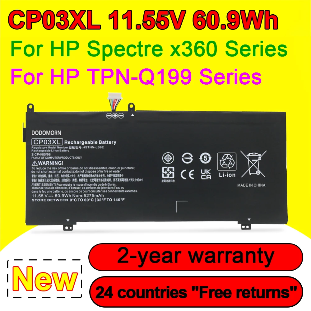 Аккумулятор CP03XL для HP Spectre x360 13-ae049ng 13-ae040ng 13-ae011ur 13-ae052nr CP0306XL HSTNN-LB8E 3ICP4/85/98 11,55 V 60.9Wh
Аккумулятор CP03XL для HP Spectre x360 13-ae049ng 13-ae040ng 13-ae011ur 13-ae052nr CP0306XL HSTNN-LB8E 3ICP4/85/98 11,55 V 60.9Wh