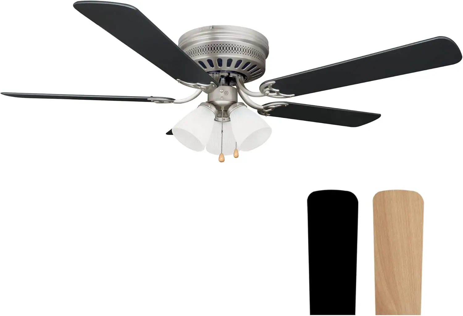 52-Inch Low Profile Ceiling Fan with Integrated LED Light Kit, 5 Reversible Blades, 3 Speed Settings, Satin Nickel Finish
52-Inch Low Profile Ceiling Fan with Integrated LED Light Kit, 5 Reversible Blades, 3 Speed Settings, Satin Nickel Finish