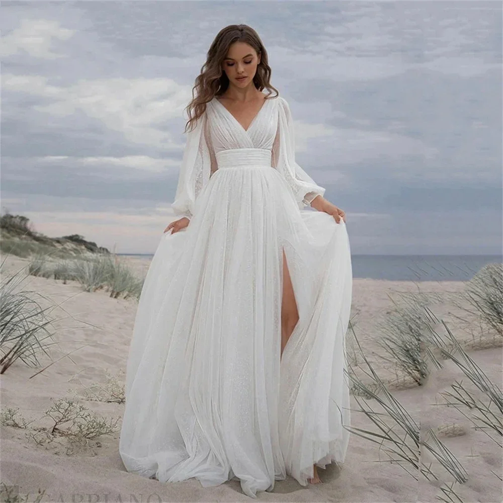 Винтажные блестящие свадебные платья BOHO на заказ для женщин, сексуальные свадебные платья с разрезом по бокам, длинные пышные рукава, милые халаты, Vestidos De
Винтажные блестящие свадебные платья BOHO на заказ для женщин, сексуальные свадебные платья с разрезом по бокам, длинные пышные рукава, милые халаты, Vestidos De