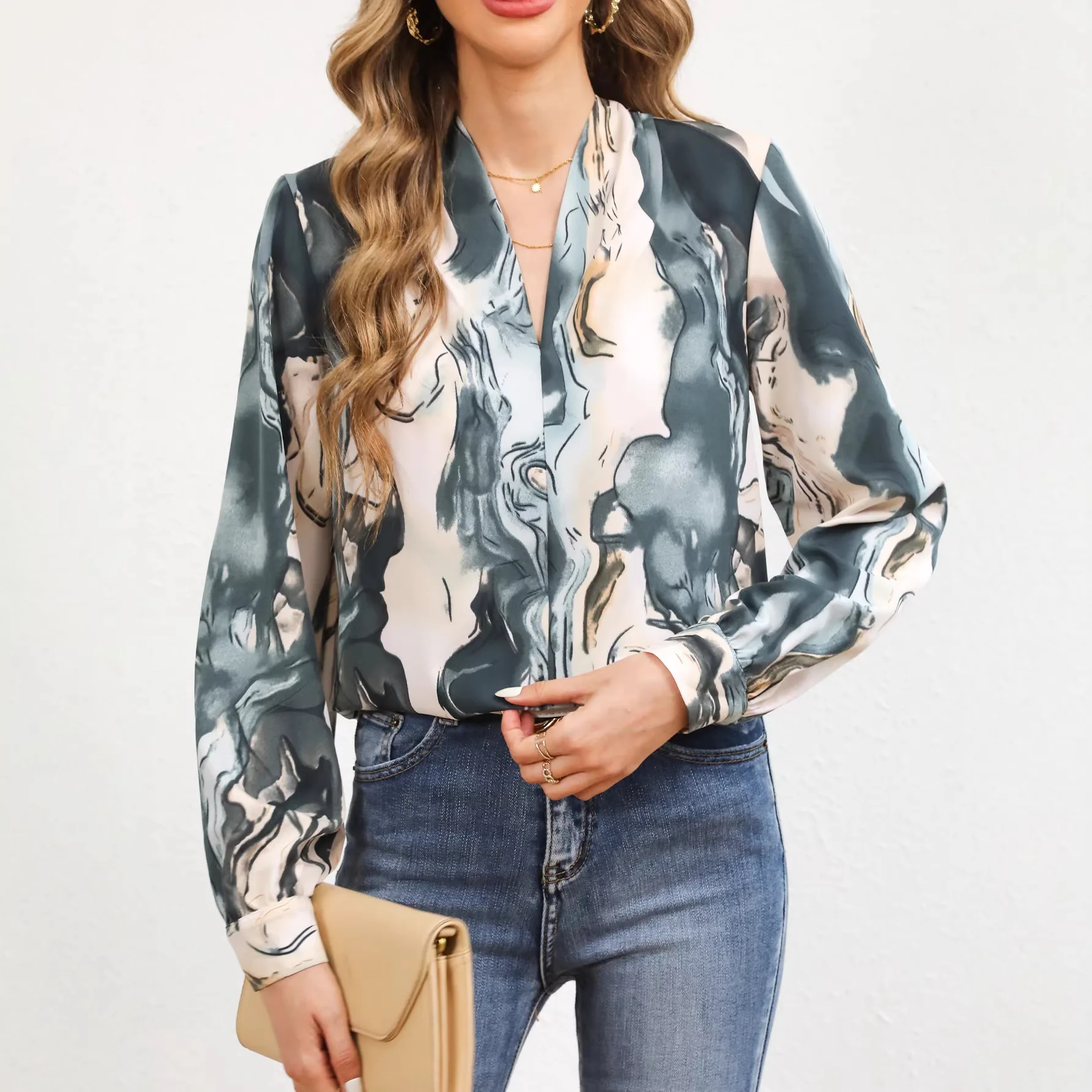 Women New Print Blouse Sexy V Neck Long Sleeve Elegant Office Work Shirt Spring Chic Casual Tops
Women New Print Blouse Sexy V Neck Long Sleeve Elegant Office Work Shirt Spring Chic Casual Tops