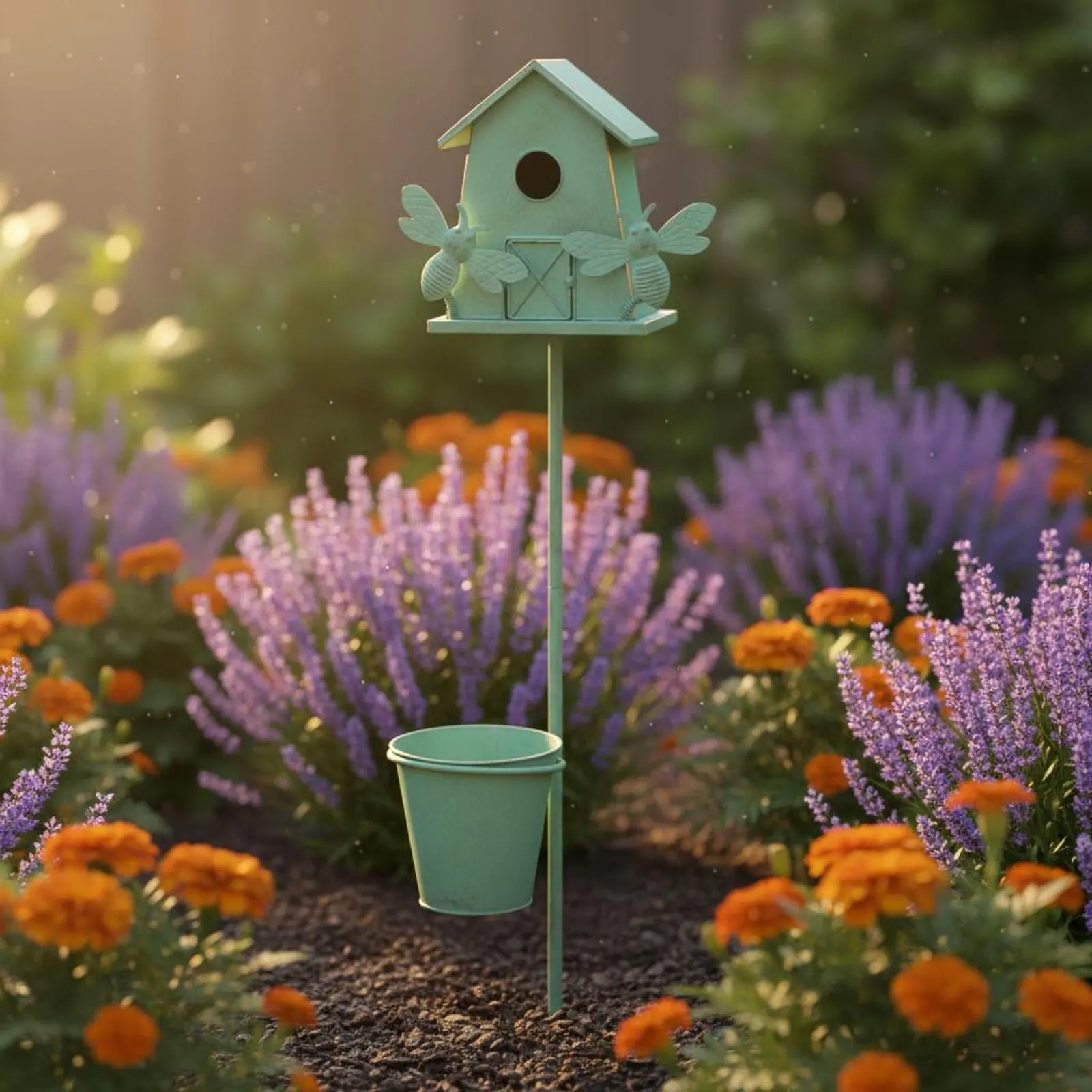 Decorative Birdhouse Stake with Planter Vintage Design Metal Birdhouse Garden Stake Wrought Metal Avian Feeder Planter for Patio
Decorative Birdhouse Stake with Planter Vintage Design Metal Birdhouse Garden Stake Wrought Metal Avian Feeder Planter for Patio