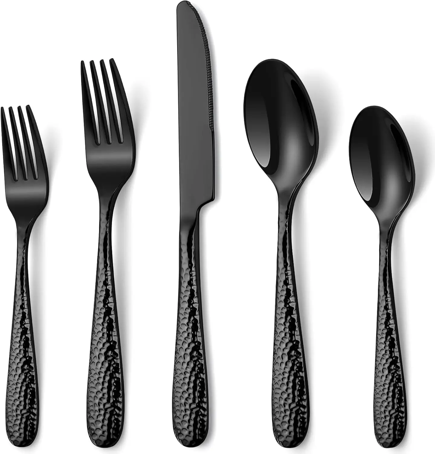 Hammered Black Silverware Set, 20-Piece Stainless Steel Flatware for 4, Mirror Finish Dishwasher Safe
Hammered Black Silverware Set, 20-Piece Stainless Steel Flatware for 4, Mirror Finish Dishwasher Safe