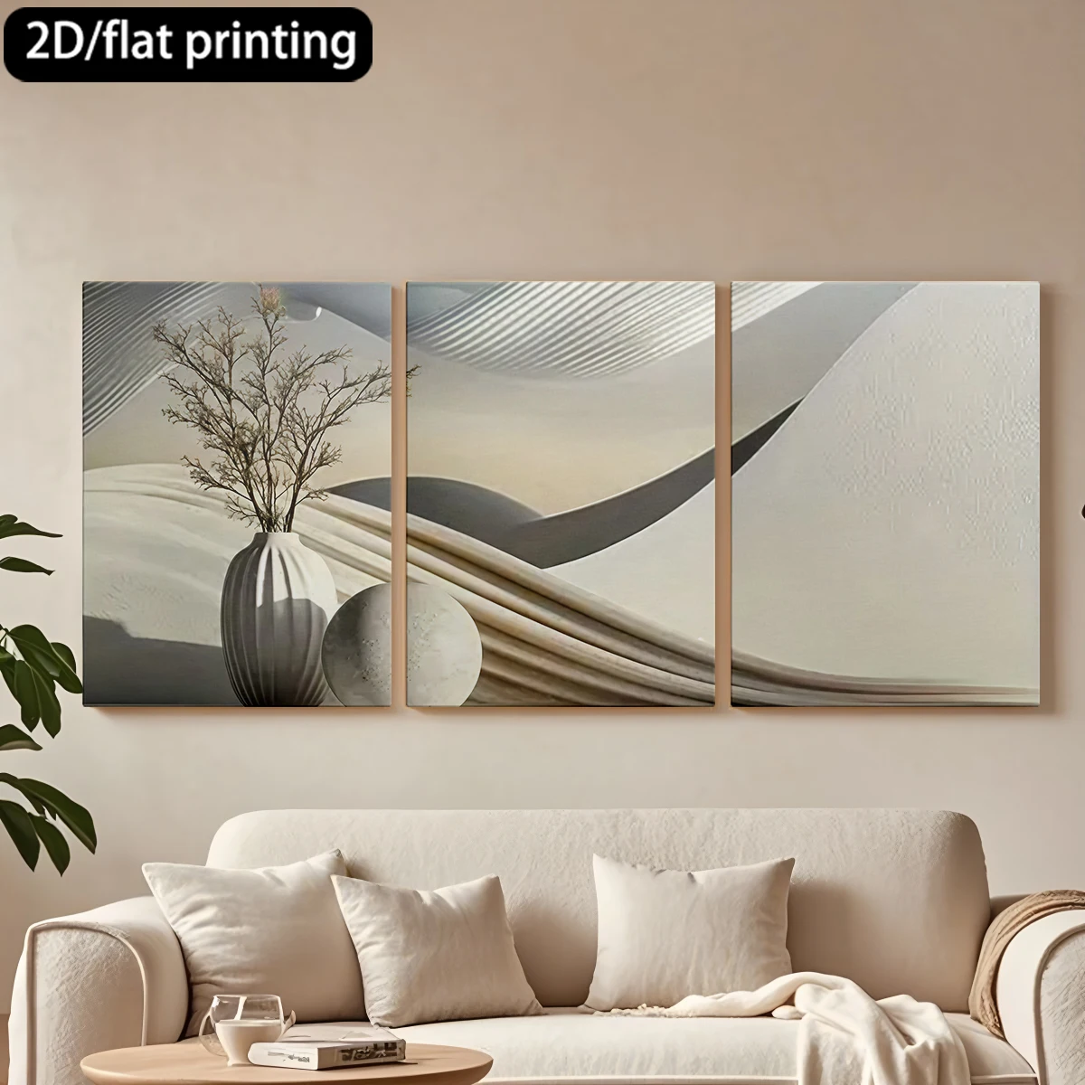 2D flat printing 3pc wooden frame canvas decorative painting Vase, dried branches, wave background.Corridor bedroom decoration
2D flat printing 3pc wooden frame canvas decorative painting Vase, dried branches, wave background.Corridor bedroom decoration