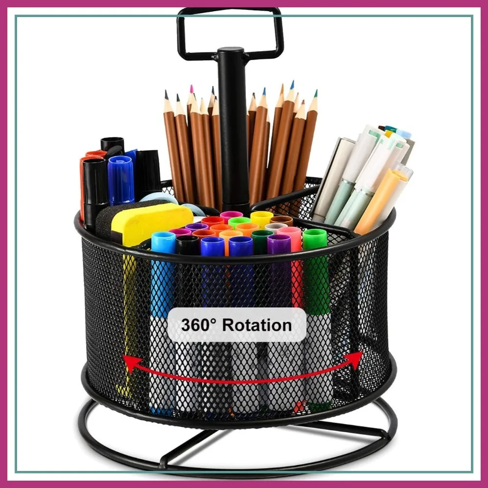 360 Rotating Mesh Desk Organizer, 4 Compartments Pen Holder, Multi-Functional Stationary Storage for Home Office, Black
360 Rotating Mesh Desk Organizer, 4 Compartments Pen Holder, Multi-Functional Stationary Storage for Home Office, Black