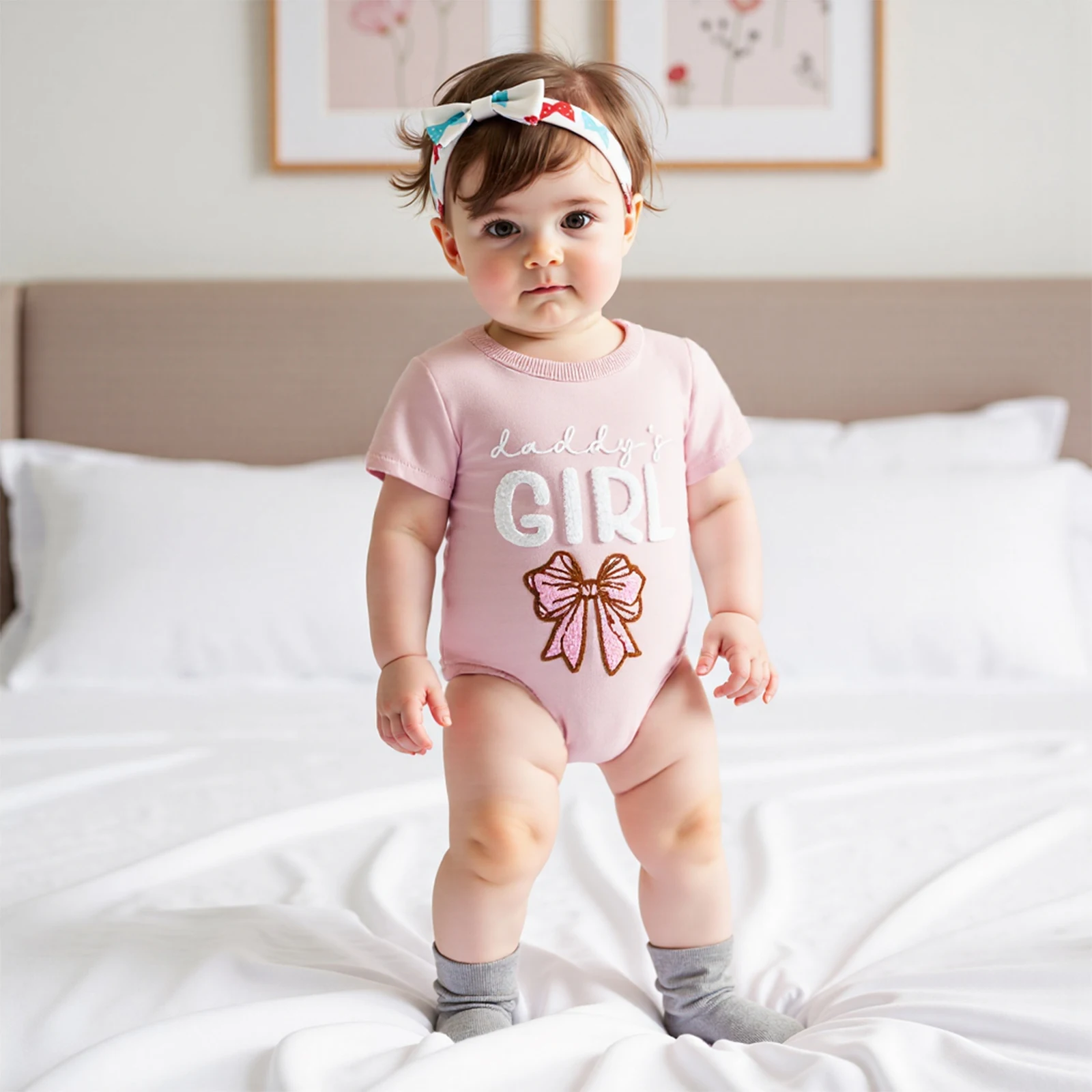 Baby Girls Father's Day Rompers Summer Infant Girls Letter Bow Embroidery Short Sleeve Jumpsuits Newborn Clothes
Baby Girls Father's Day Rompers Summer Infant Girls Letter Bow Embroidery Short Sleeve Jumpsuits Newborn Clothes