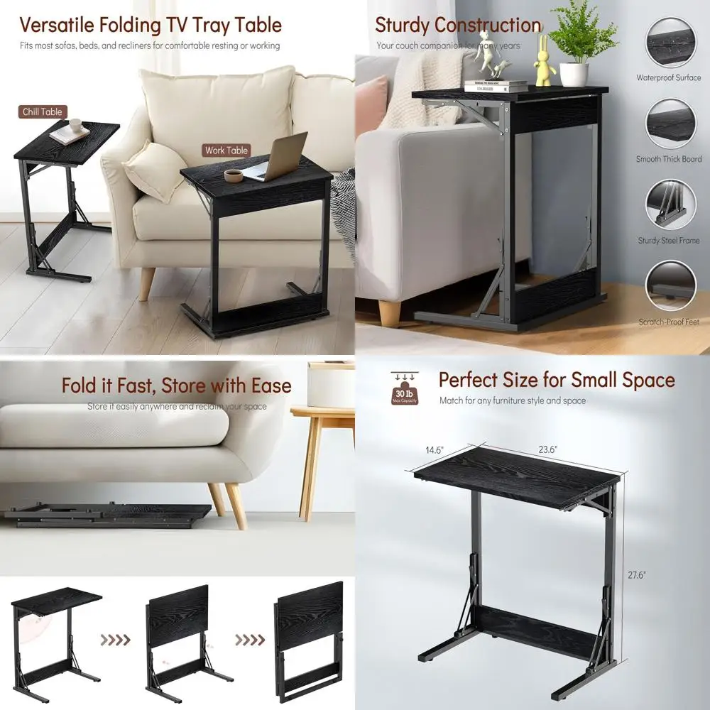 24 C-Shaped Folding End Table, Compact Laptop Desk for Sofa, Living and Bedroom Use, Dark Black
24 C-Shaped Folding End Table, Compact Laptop Desk for Sofa, Living and Bedroom Use, Dark Black
