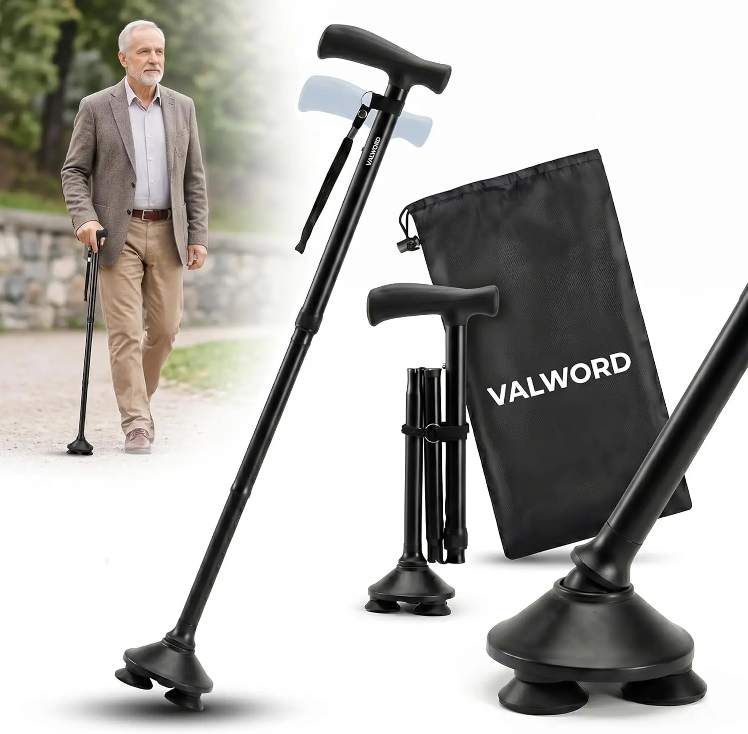 Walking Cane for Men and Women - Foldable Adjustable Free Standing Walking Stick, Heavy Duty Collapsible Cane for Seniors and Adults, All-Terrain Pivot Base Mobility Aid, Gift for Elderly
Walking Cane for Men and Women - Foldable Adjustable Free Standing Walking Stick, Heavy Duty Collapsible Cane for Seniors and Adults, All-Terrain Pivot Base Mobility Aid, Gift for Elderly