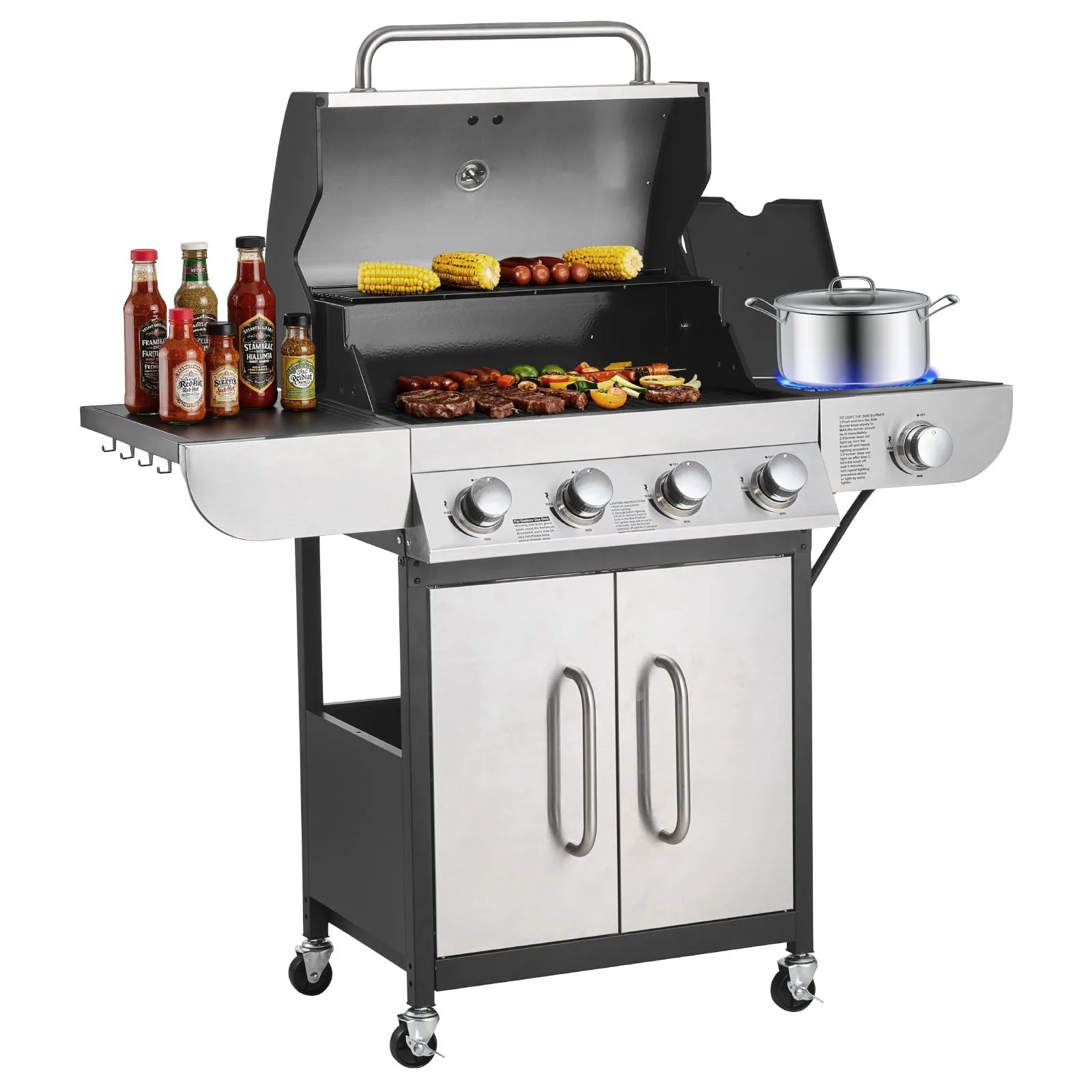 Propane Gas Grill 4+1 Burners w/ Side Shelves BBQ Grill Stainless Steel
Propane Gas Grill 4+1 Burners w/ Side Shelves BBQ Grill Stainless Steel
