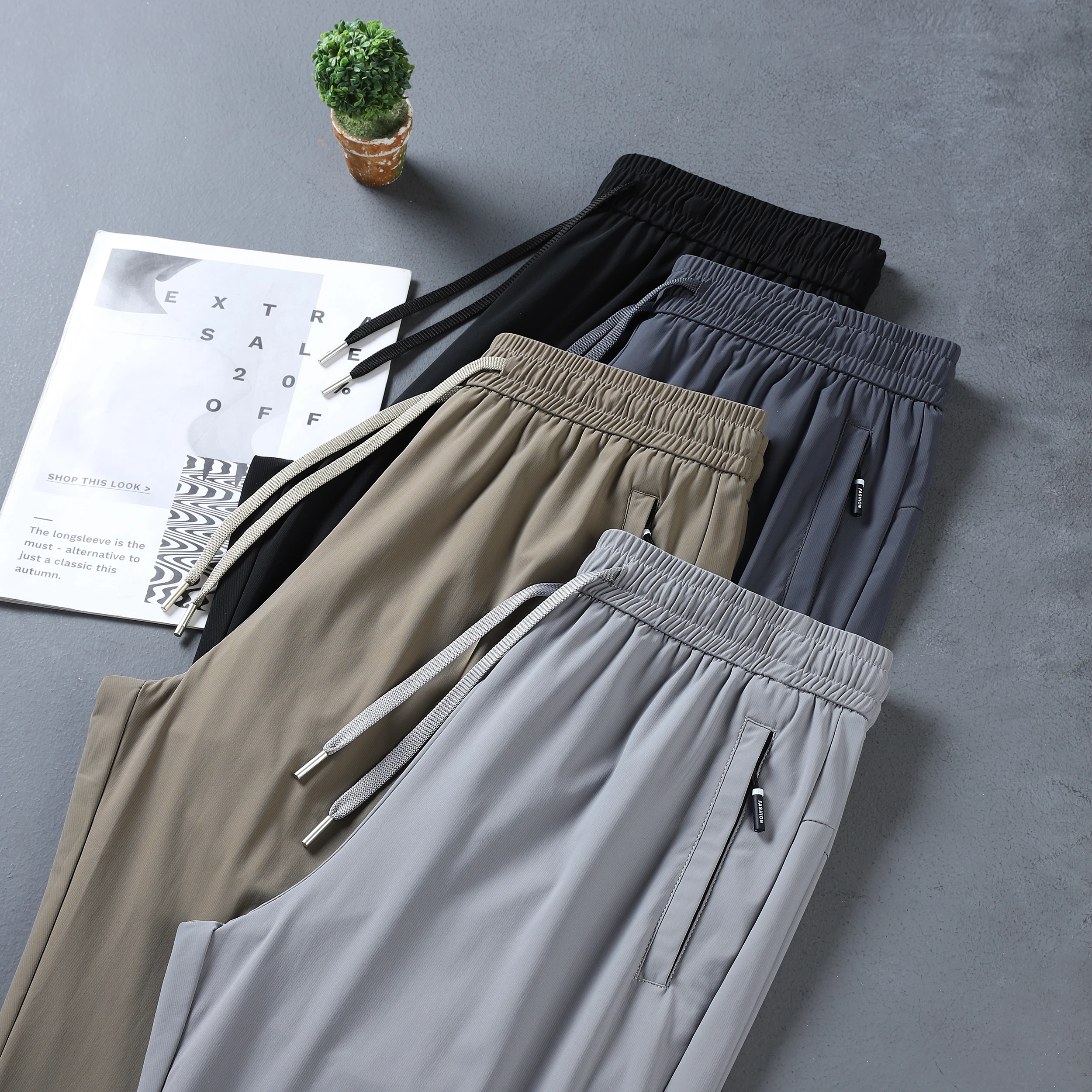 Ice Silk Men's Pants Summer New Black Gray Thin Business Casual Pants Outdoor Elastic Breathable Straight Leg Sweatpants
Ice Silk Men's Pants Summer New Black Gray Thin Business Casual Pants Outdoor Elastic Breathable Straight Leg Sweatpants