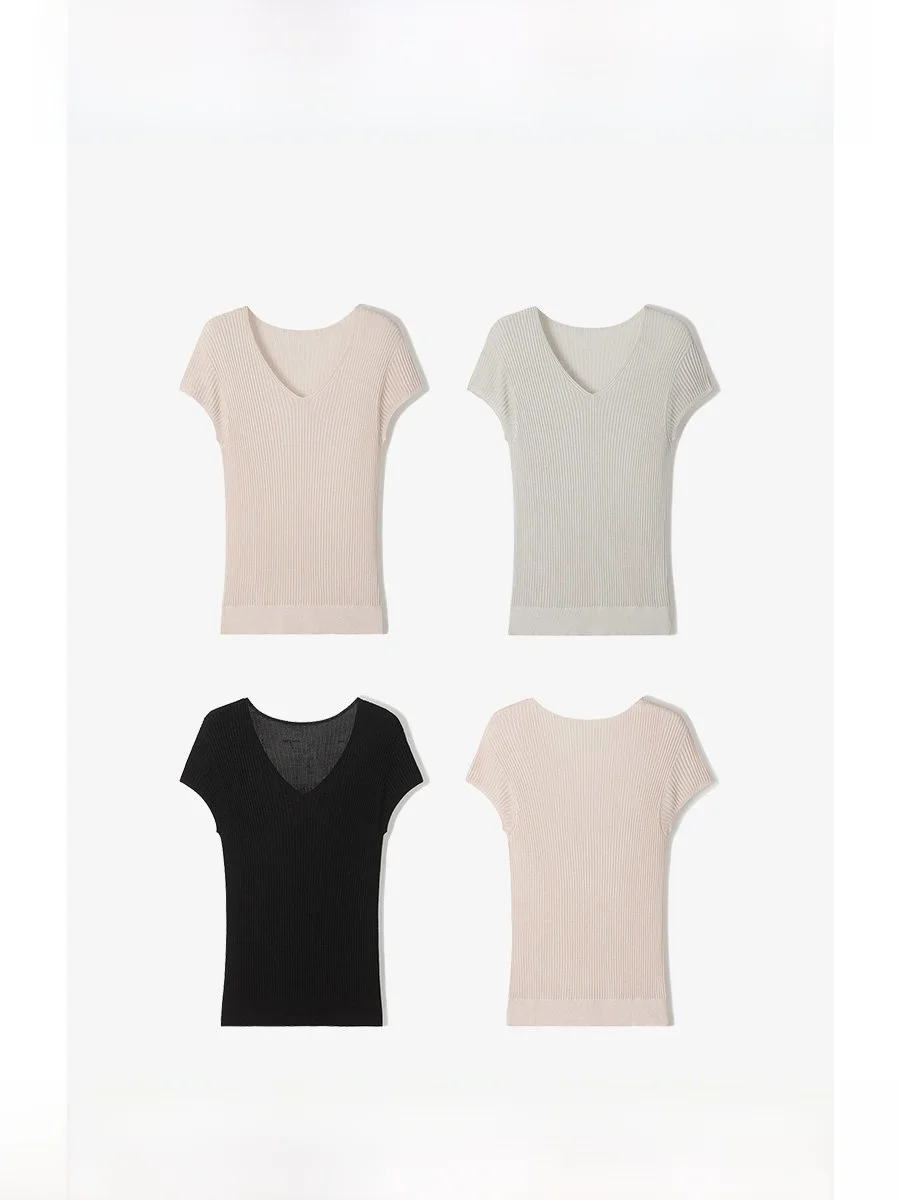 ROCO Summer New Silk V-neck Short-sleeved Knitted Top Ruched Slim-fit Retro Style Comfortable Breathable Women's T-shirt
ROCO Summer New Silk V-neck Short-sleeved Knitted Top Ruched Slim-fit Retro Style Comfortable Breathable Women's T-shirt