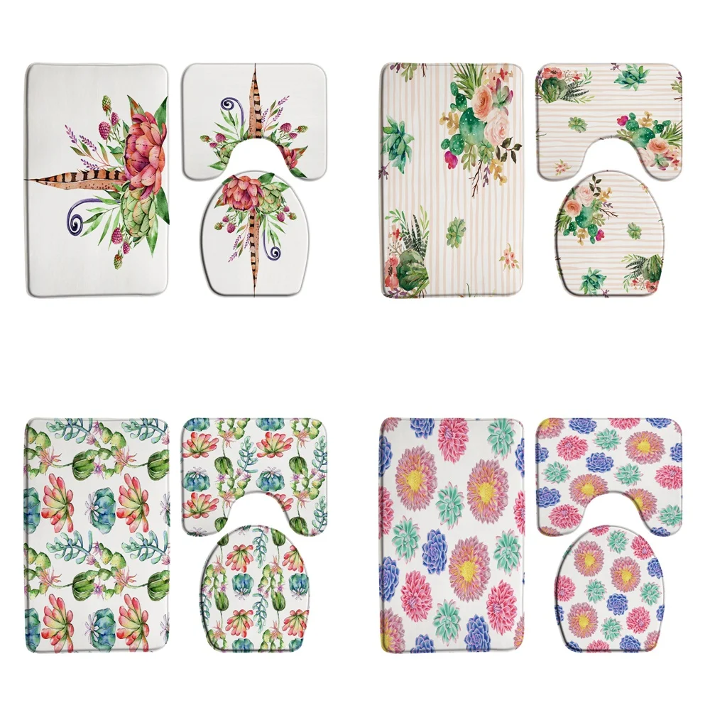 Watercolor Cactus Succulent Bathroom Rug Set 3Pcs Tropical Plant Non-Slip Bath Mat Carpet Toilet Lid Cover Flannel Floor Doormat
Watercolor Cactus Succulent Bathroom Rug Set 3Pcs Tropical Plant Non-Slip Bath Mat Carpet Toilet Lid Cover Flannel Floor Doormat