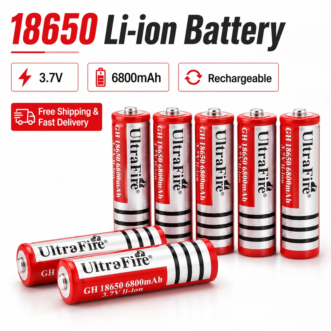 18650 Lithium Cell 3.7V 6800mAh Rechargeable Replacement Battery for LED Torch Flashlight & Household Small Gadgets
18650 Lithium Cell 3.7V 6800mAh Rechargeable Replacement Battery for LED Torch Flashlight & Household Small Gadgets