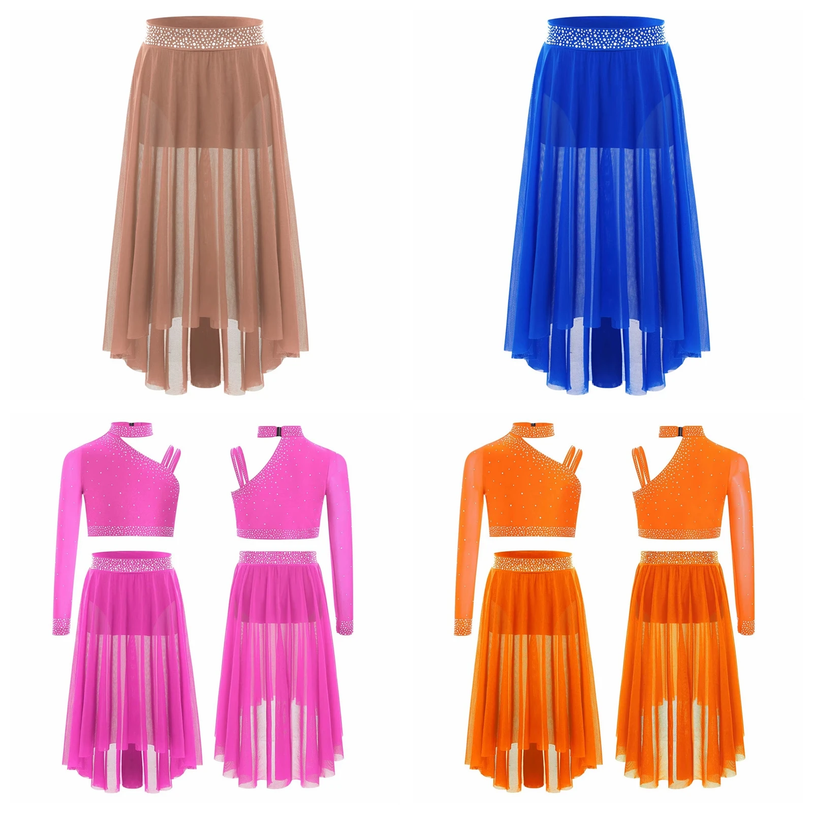 Girls Lyrical Dance Outfit Children's Modern Dance Costumes Sheer Mesh Shiny Sequins Crop Top with Slit High-Low Skirt Suits
Girls Lyrical Dance Outfit Children's Modern Dance Costumes Sheer Mesh Shiny Sequins Crop Top with Slit High-Low Skirt Suits