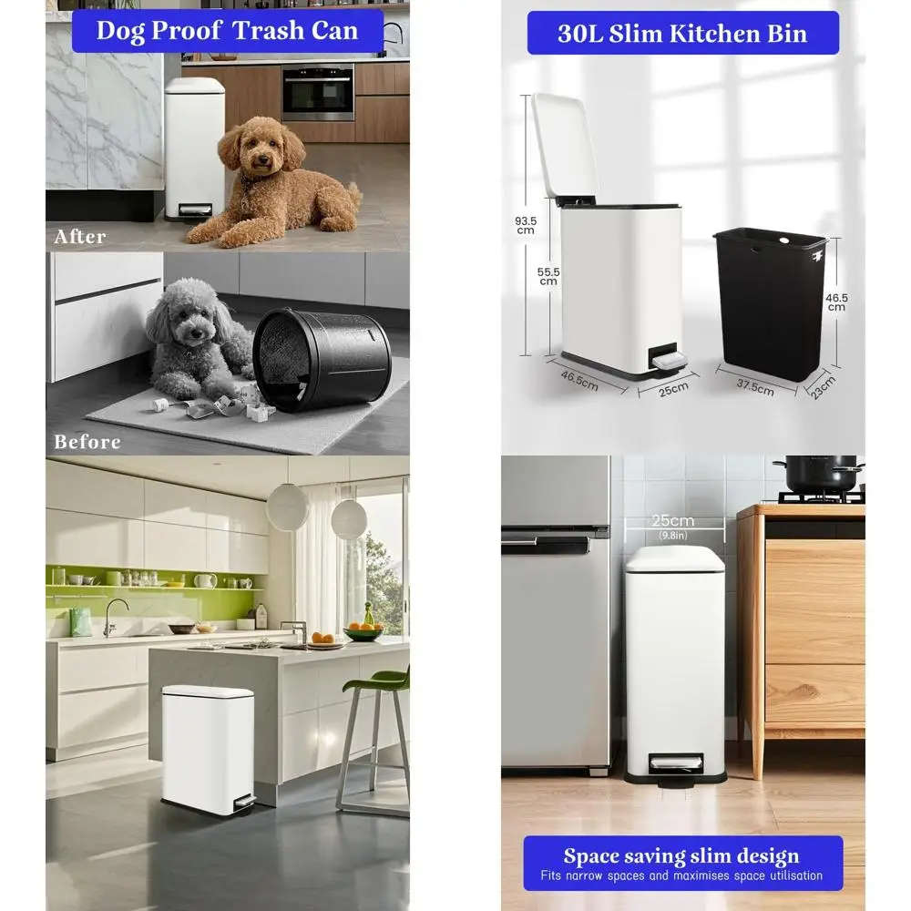 30L Slim Pedal Trash Bin with Lid, Stainless Steel, for Kitchen, Bathroom, Bedroom, Office - White
30L Slim Pedal Trash Bin with Lid, Stainless Steel, for Kitchen, Bathroom, Bedroom, Office - White