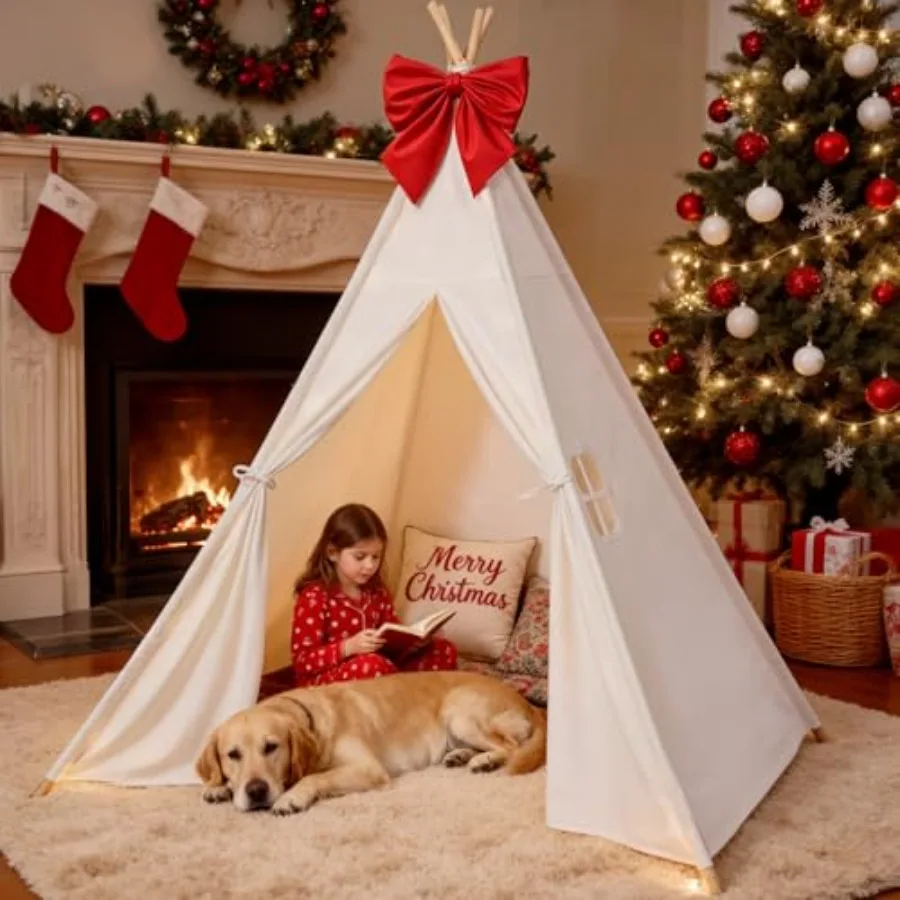 Indoor kids' teepee tent for slumber parties and play cotton canvas, white, foldable, spacious design for adults and children
Indoor kids' teepee tent for slumber parties and play cotton canvas, white, foldable, spacious design for adults and children