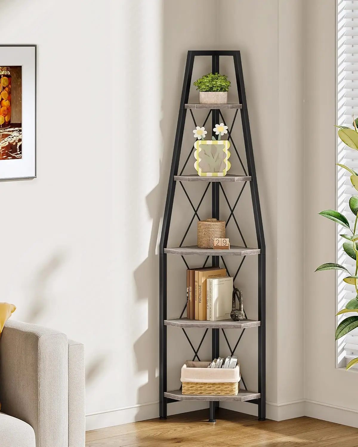 5-Tier Corner Shelf, Ladder Bookcase with Diamond Shelves, Floor Standing Storage Rack for Living Room, Bedroom, Bathroom
5-Tier Corner Shelf, Ladder Bookcase with Diamond Shelves, Floor Standing Storage Rack for Living Room, Bedroom, Bathroom