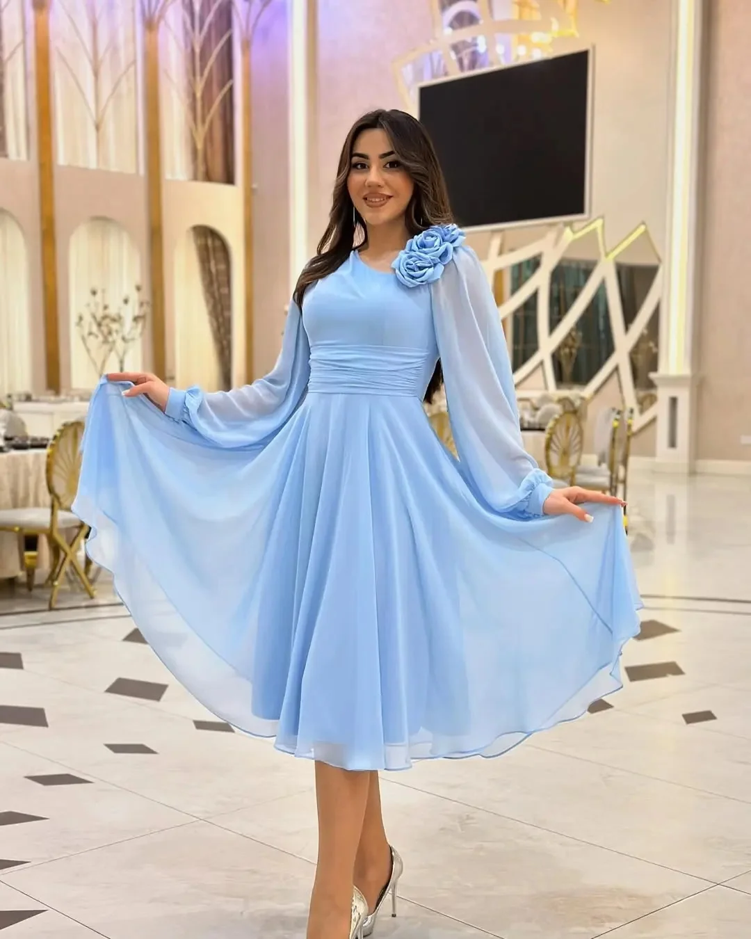 Customized Long Sleeves Prom Dresses One Shoulder Long Sleeves Pleated Flowers Tea Length Formal Occasion Evening Dresses
Customized Long Sleeves Prom Dresses One Shoulder Long Sleeves Pleated Flowers Tea Length Formal Occasion Evening Dresses