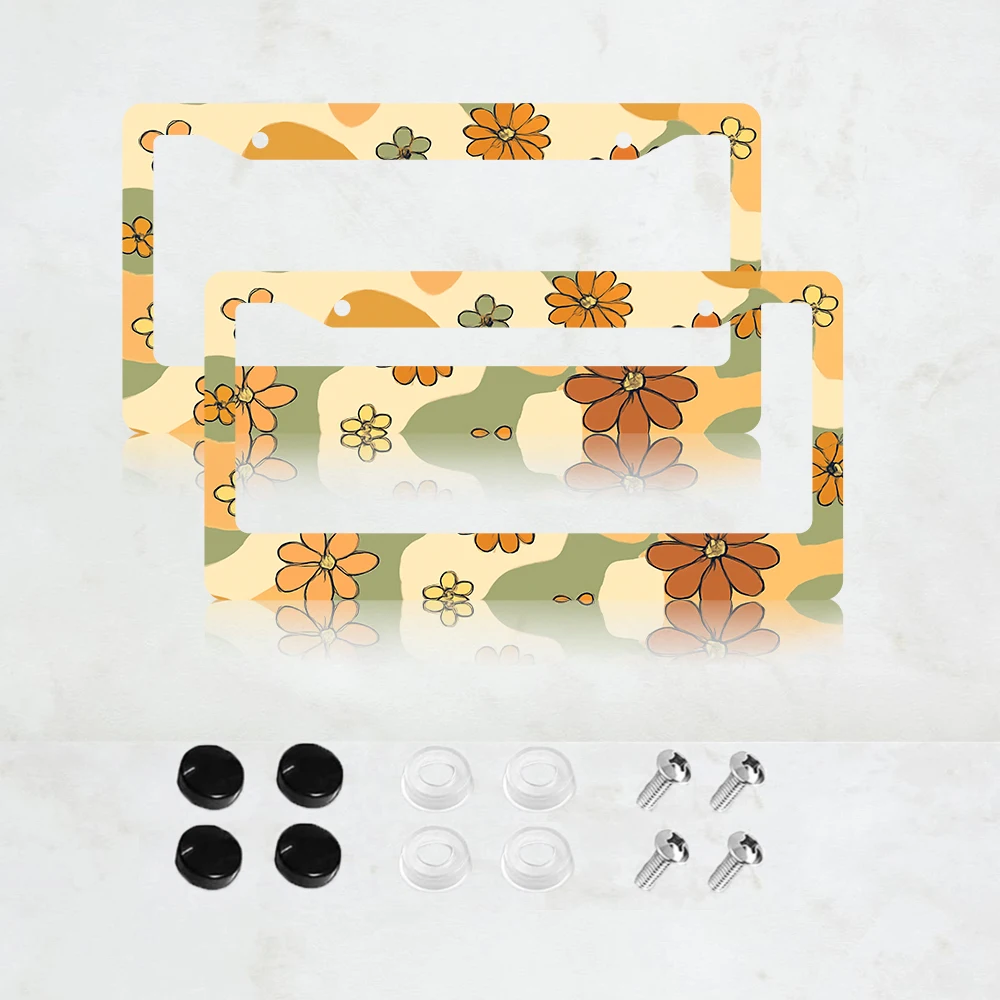 2PC 2-Hole License Plate Frame, Orange Floral Design, Aluminum, 6x12 Inches, with Screws, USA Canada Mexico Standard Size
2PC 2-Hole License Plate Frame, Orange Floral Design, Aluminum, 6x12 Inches, with Screws, USA Canada Mexico Standard Size