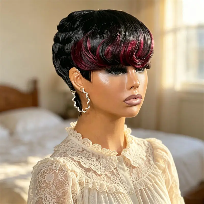 Pixie Cut Short Human Hair Wig Natural Black & Wine Red Ombre Full Machine Made Wig Easy Wear Fashion Style For Women Daily Use
Pixie Cut Short Human Hair Wig Natural Black & Wine Red Ombre Full Machine Made Wig Easy Wear Fashion Style For Women Daily Use