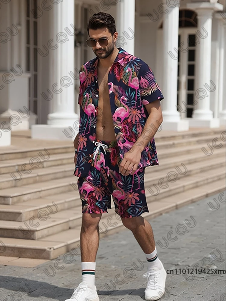 Summer Hawaiian Men's Shirt Suit Flamingo & Leaf Print Lapel Short Sleeve Shirt+Shorts Sets Beach Vacation Casual 2 Piece Outfit
Summer Hawaiian Men's Shirt Suit Flamingo & Leaf Print Lapel Short Sleeve Shirt+Shorts Sets Beach Vacation Casual 2 Piece Outfit