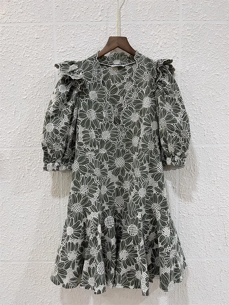 Dress Women Elegant Luxury High Quality Cotton Embroidered V-Neck Short Sleeved Waist Length Women's Dress Shoulder Ruffle Edge
Dress Women Elegant Luxury High Quality Cotton Embroidered V-Neck Short Sleeved Waist Length Women's Dress Shoulder Ruffle Edge
