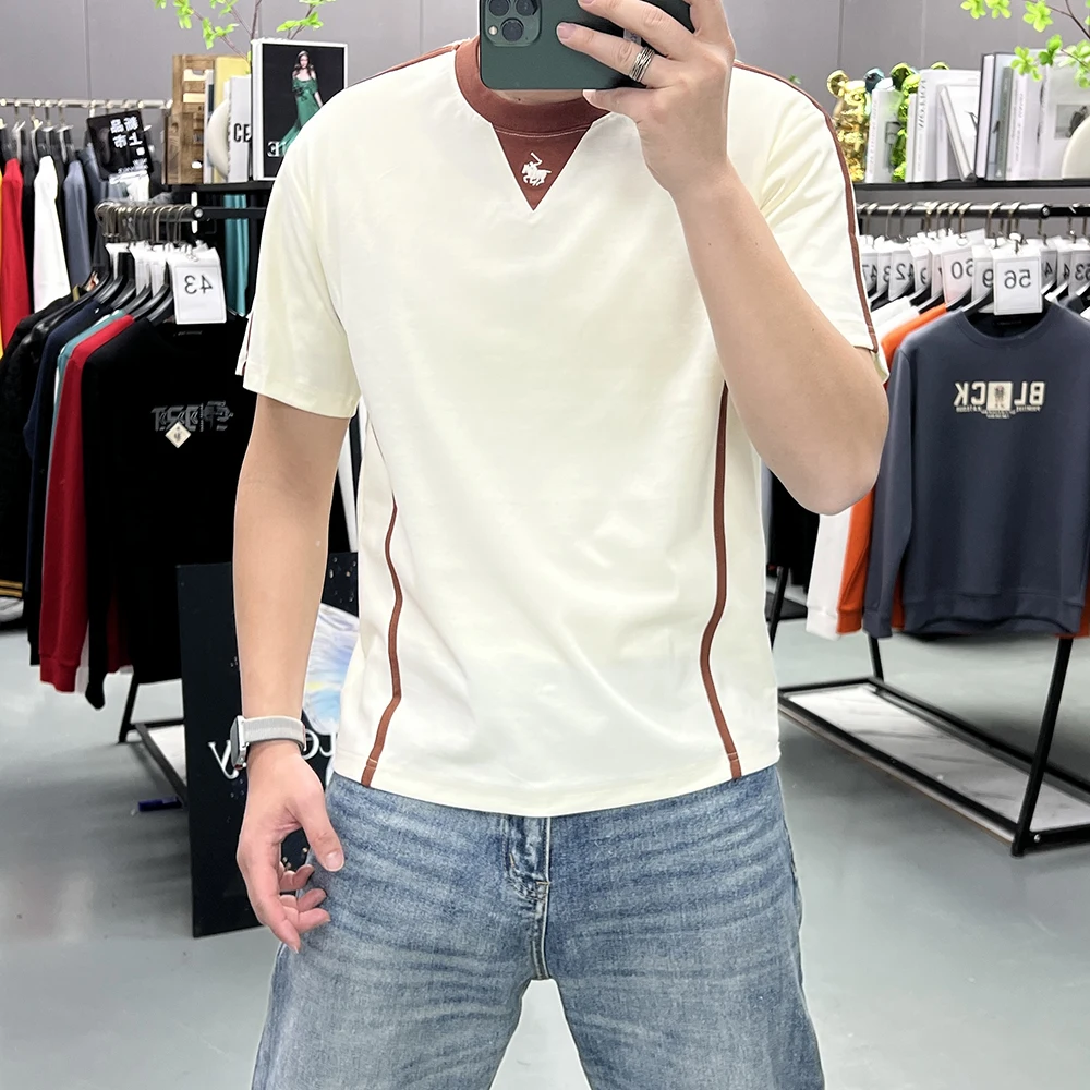 Fashion Men Loose Crew Neck T-Shirt Contrast Color Splice Horse Embroidery Casual Stylish Versatile Urban Male Casual Tees
Fashion Men Loose Crew Neck T-Shirt Contrast Color Splice Horse Embroidery Casual Stylish Versatile Urban Male Casual Tees