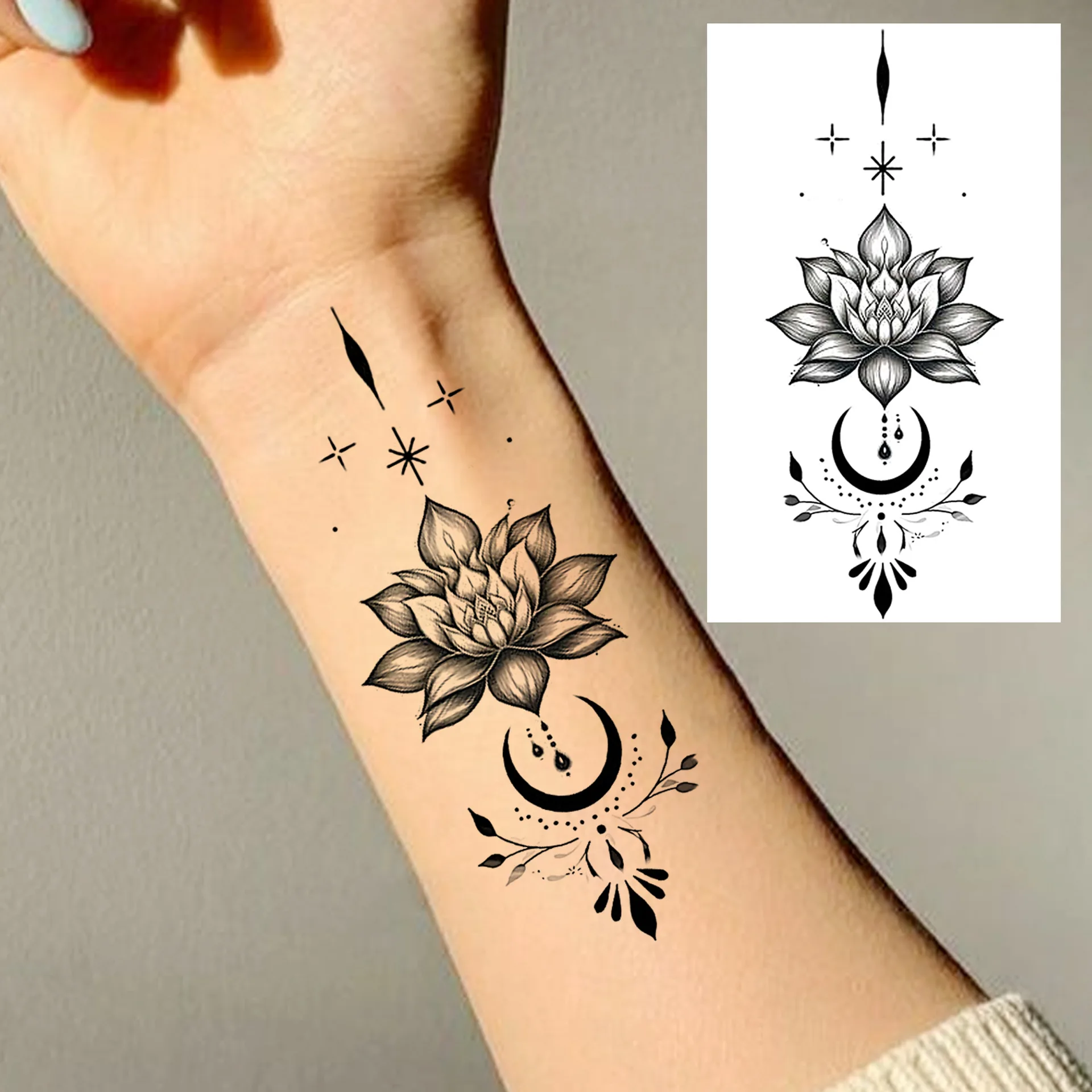 Rose Lotus Water Transfer Temporary Tattoo Stickers for Hand Back Premium Waterproof Non Toxic Durable High Quality Easy Apply
Rose Lotus Water Transfer Temporary Tattoo Stickers for Hand Back Premium Waterproof Non Toxic Durable High Quality Easy Apply