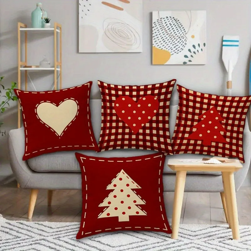 4 Bohemian Floral Heart-Shaped Pillowcases - Beige and Green Christmas Tree Design, Suitable for Sofa, Bedroom, Car
4 Bohemian Floral Heart-Shaped Pillowcases - Beige and Green Christmas Tree Design, Suitable for Sofa, Bedroom, Car