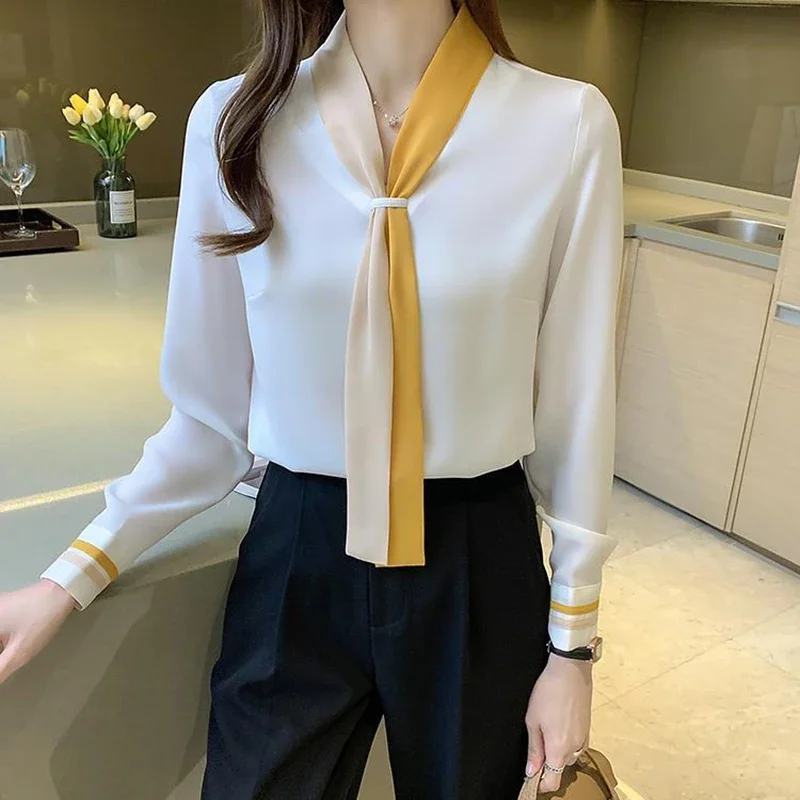 Fashion Chiffon Shirt Women Loose Scarf Collar Bow Beading Blouse Spring Autumn Solid Korean Long Sleeve Casual Tops E6756
Fashion Chiffon Shirt Women Loose Scarf Collar Bow Beading Blouse Spring Autumn Solid Korean Long Sleeve Casual Tops E6756