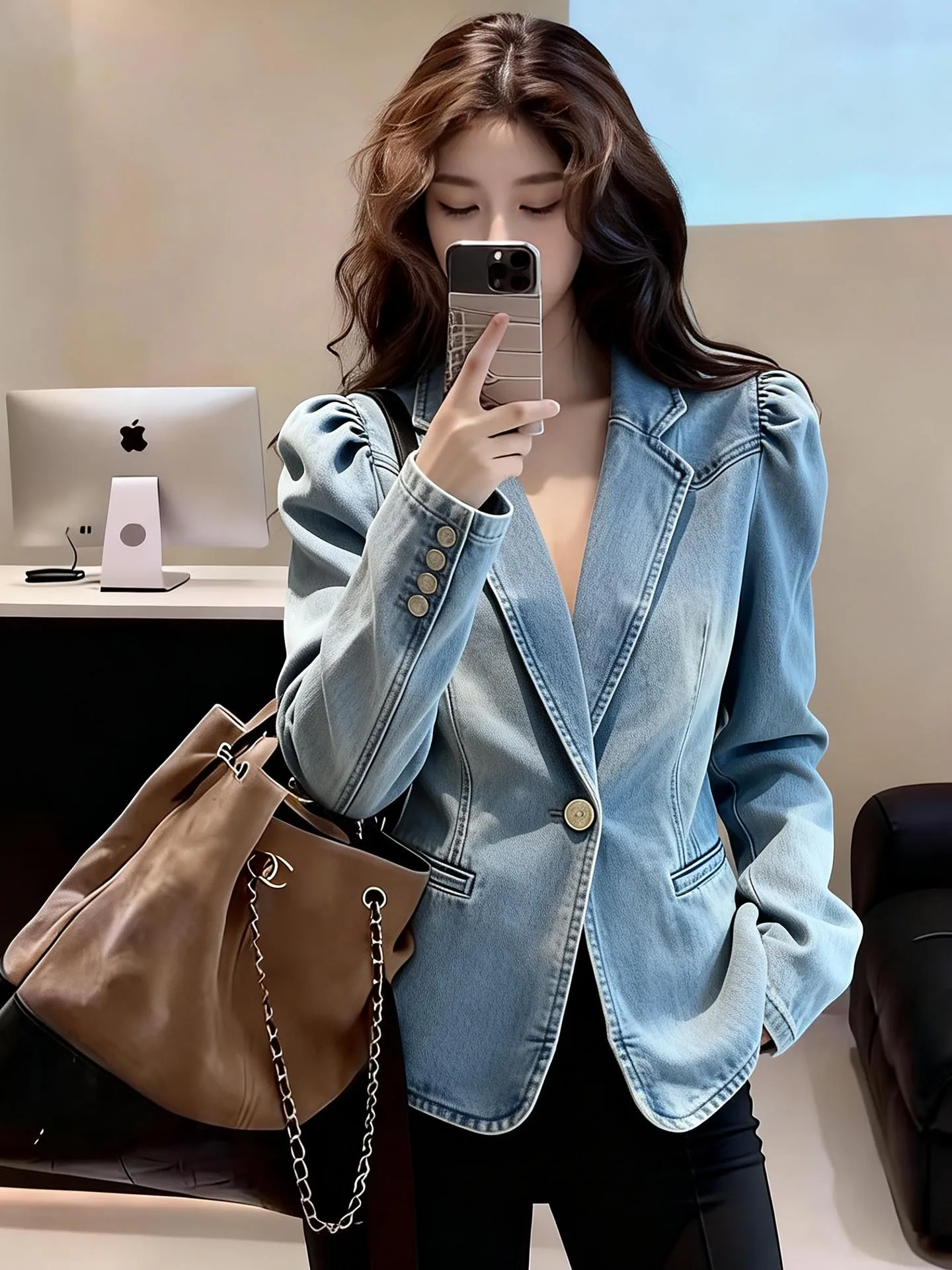 Korean Sle Blue Denim Suit Jaet Women's Spring 2026 Waist-Cinching Versatile Faionable Top Stand Fit ort Coat
Korean Sle Blue Denim Suit Jaet Women's Spring 2026 Waist-Cinching Versatile Faionable Top Stand Fit ort Coat