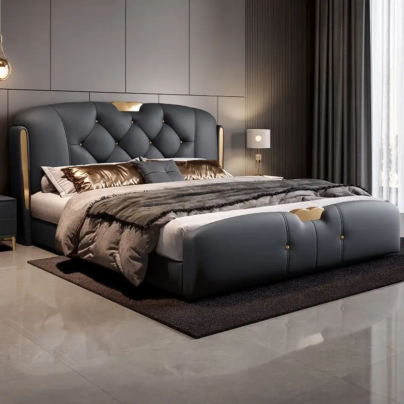 !@Luxury Queen/King Size Bed Modern Nappa Leather Upholstered Beds Simple Soft Bed Bedroom Furniture Frame Design for Home Hotel
!@Luxury Queen/King Size Bed Modern Nappa Leather Upholstered Beds Simple Soft Bed Bedroom Furniture Frame Design for Home Hotel