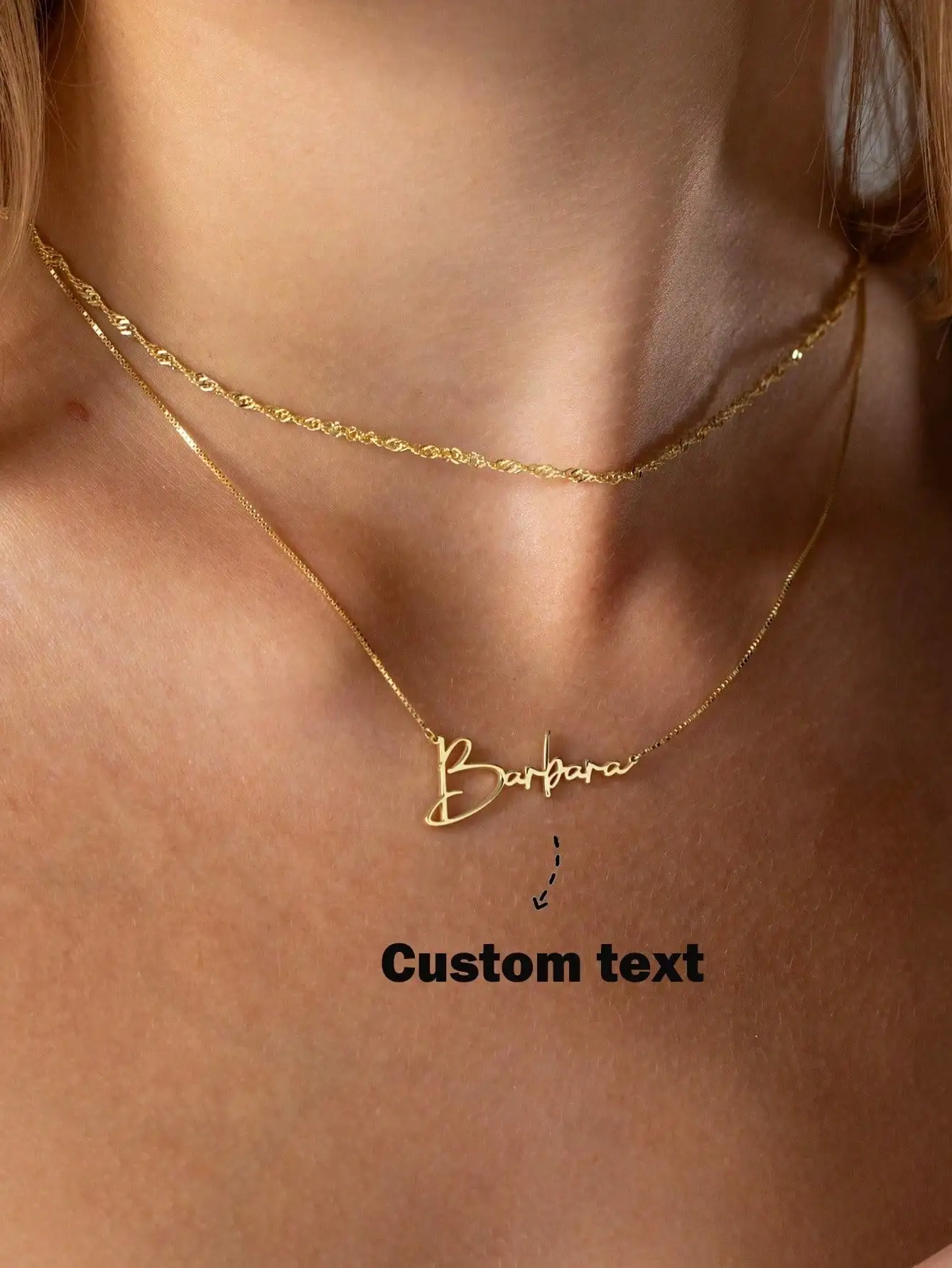 Personalized stainless steel name necklace, golden box chain, customizable font, ideal gift for girlfriend, family, golden
Personalized stainless steel name necklace, golden box chain, customizable font, ideal gift for girlfriend, family, golden