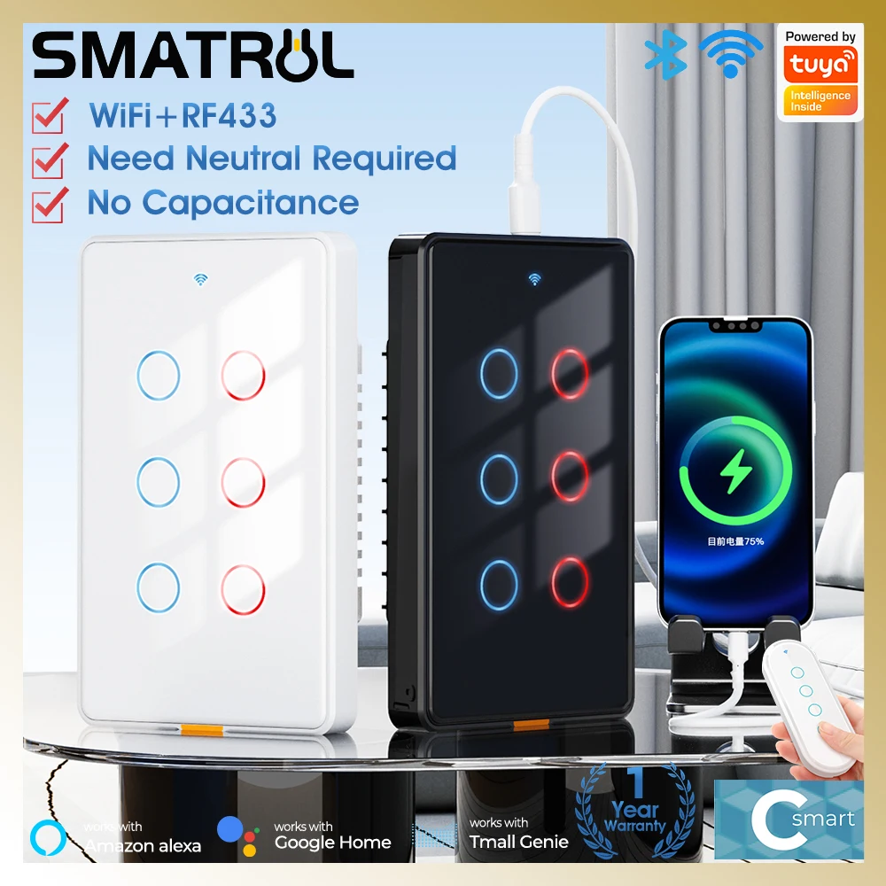 US Smart Light Switch WIFI RF433 Remote Control 1/2/3/4/6 Gang Touch Switch Tuya Smart Life Alexa Google Home Voice Type-C Port
US Smart Light Switch WIFI RF433 Remote Control 1/2/3/4/6 Gang Touch Switch Tuya Smart Life Alexa Google Home Voice Type-C Port