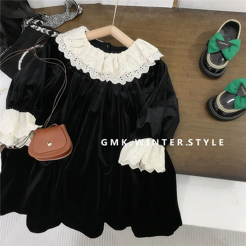 Girls' Velvet Dress Spring and Autumn New Children's Ruffled Collar Formal Dress Princess Dress Stylish
Girls' Velvet Dress Spring and Autumn New Children's Ruffled Collar Formal Dress Princess Dress Stylish