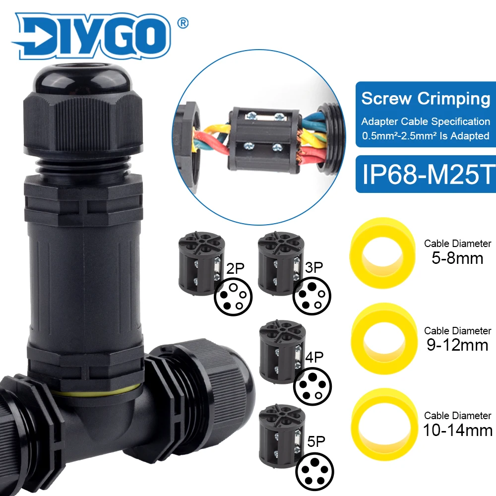 M25 3 Way IP68 T-type Waterproof Connector Electrical Cable Screw Wiring Terminal Junction Box Outdoor Rainproof Wire Connectors
M25 3 Way IP68 T-type Waterproof Connector Electrical Cable Screw Wiring Terminal Junction Box Outdoor Rainproof Wire Connectors