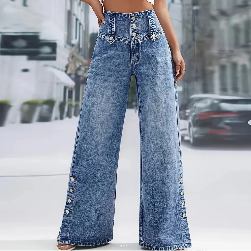 Trendy Straight Jeans Women Ankle Split Denim Pants Luxury Niche Design Single Breasted Button Wide Leg Trousers Harajuku Y2k
Trendy Straight Jeans Women Ankle Split Denim Pants Luxury Niche Design Single Breasted Button Wide Leg Trousers Harajuku Y2k
