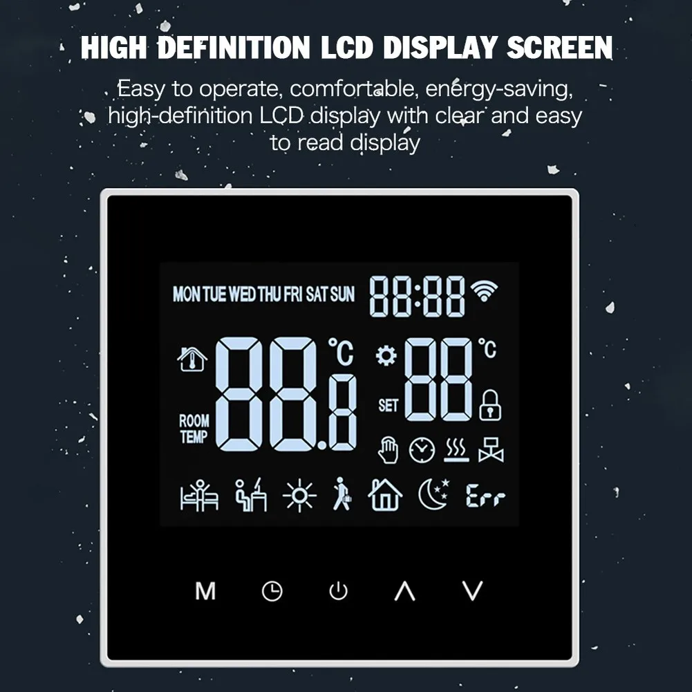 Touchscreen WiFi Water Heater Controller Compatible with For Tuya Featuring Voice Control and Floor Temperature Sensor
Touchscreen WiFi Water Heater Controller Compatible with For Tuya Featuring Voice Control and Floor Temperature Sensor