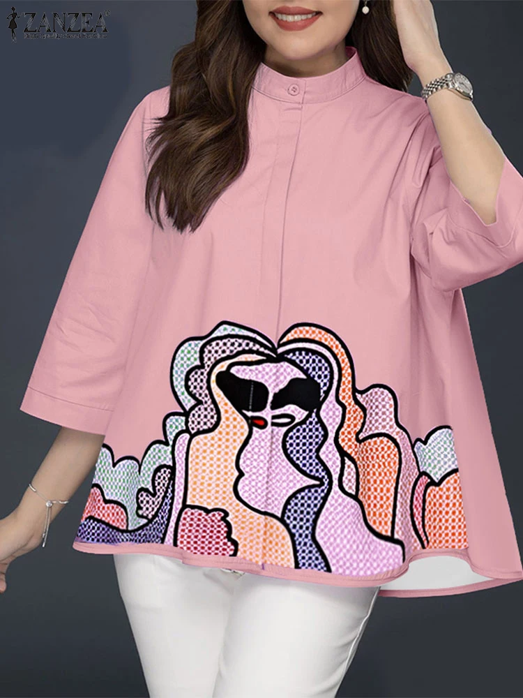 2025 ZANZEA Summer Blouses Fashion Women Shirt Oversize 3/4 Sleeve Printed Tunic Tops Elegant Stand Neck Work Blusas Oversize
2025 ZANZEA Summer Blouses Fashion Women Shirt Oversize 3/4 Sleeve Printed Tunic Tops Elegant Stand Neck Work Blusas Oversize