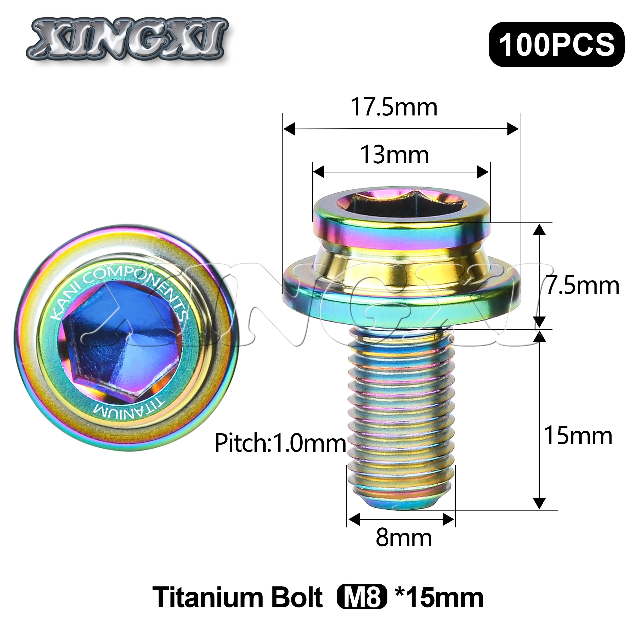 Титановые болты Xingxi M8x15мм, шаг 1.0мм, 100 шт.
Титановые болты Xingxi M8x15мм, шаг 1.0мм, 100 шт.