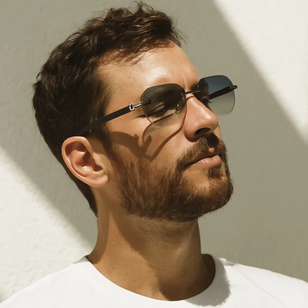 Wood-grain Glasses Temple Edge Cutting Sun Glasses Multicolor Vision Care Frameless Sunglasses Vintage Fashion Men UV400 Eyewear
Wood-grain Glasses Temple Edge Cutting Sun Glasses Multicolor Vision Care Frameless Sunglasses Vintage Fashion Men UV400 Eyewear