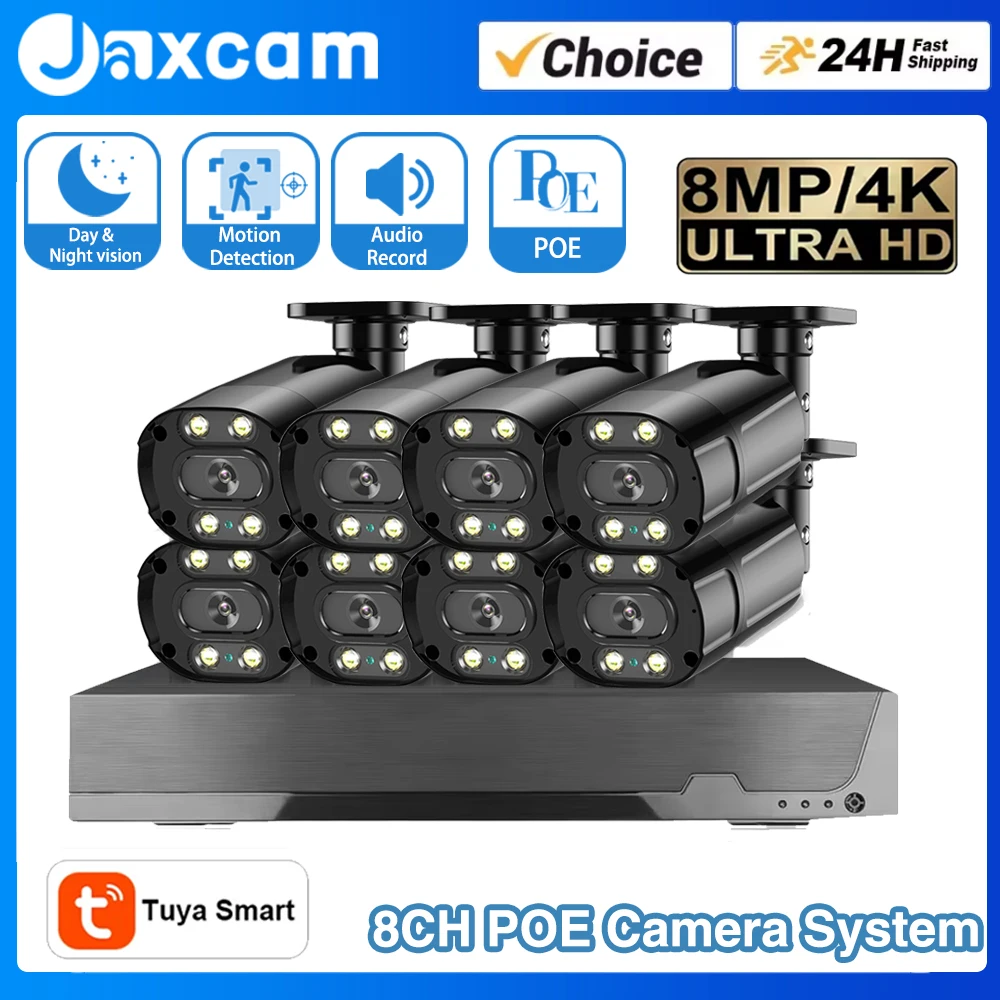8CH Kit with 4/8PCS IP Camera POE 8MP 4K Night Vision Audio Record Outdoor Security Remote Access Alarm CCTV System Tuya APP
8CH Kit with 4/8PCS IP Camera POE 8MP 4K Night Vision Audio Record Outdoor Security Remote Access Alarm CCTV System Tuya APP